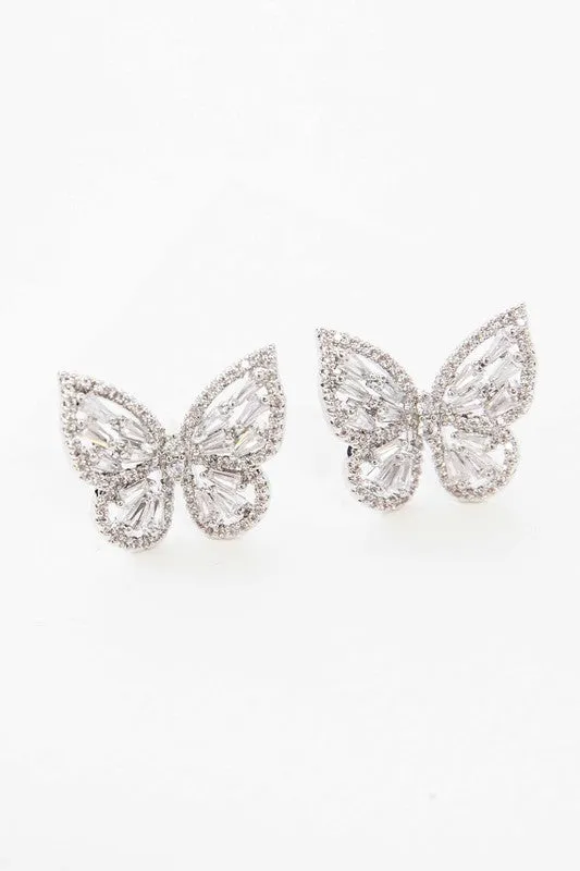 Silver Crystal Butterfly Earrings