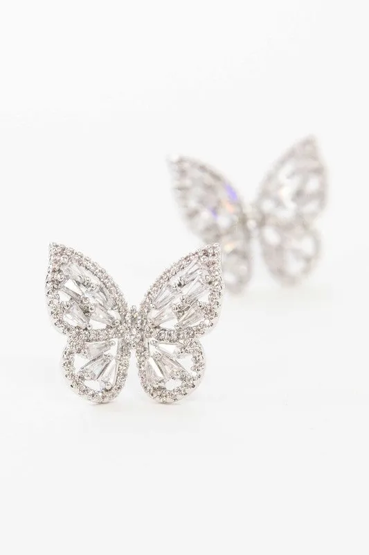 Silver Crystal Butterfly Earrings