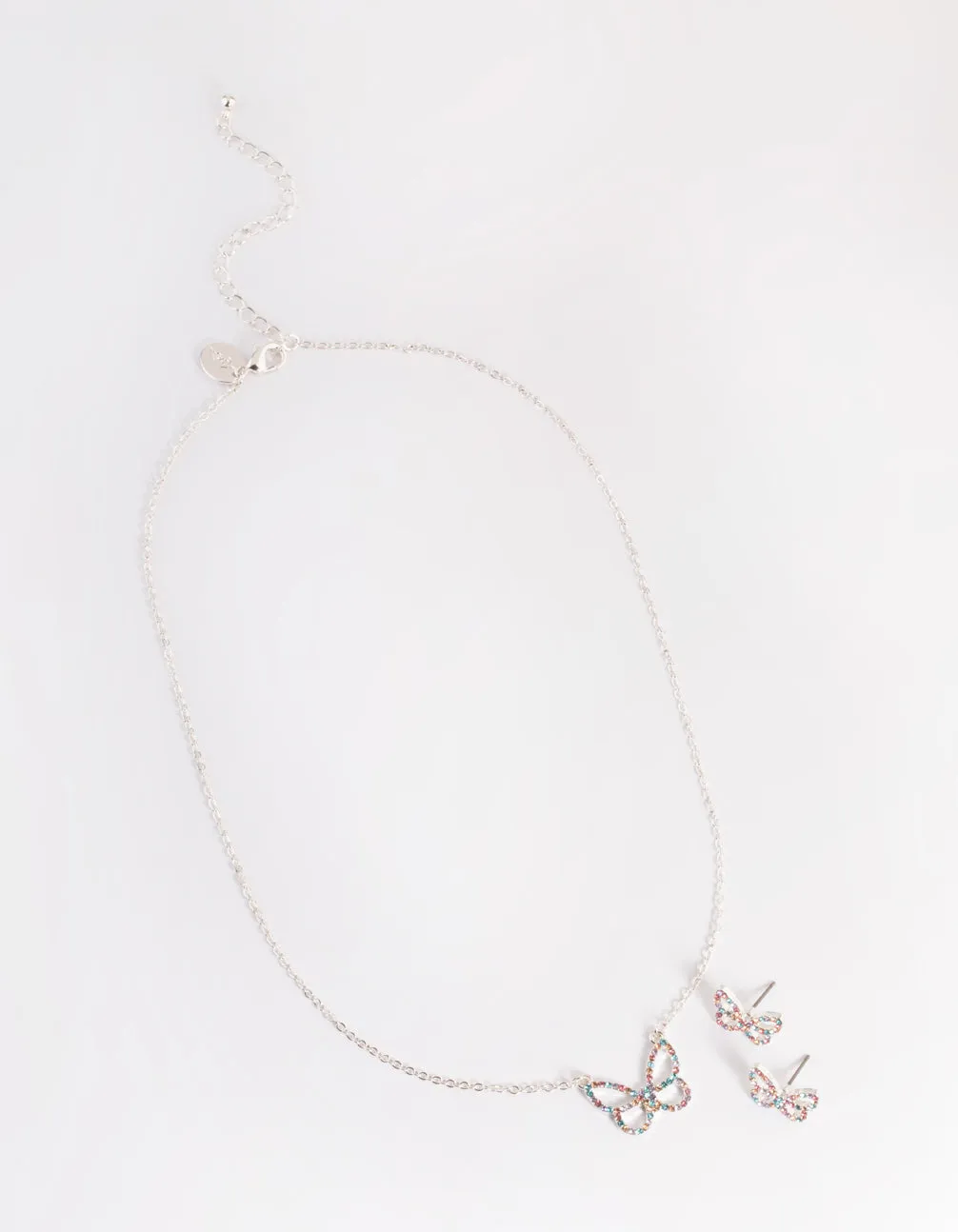 Silver Diamante Butterfly Necklace & Stud Earring Set