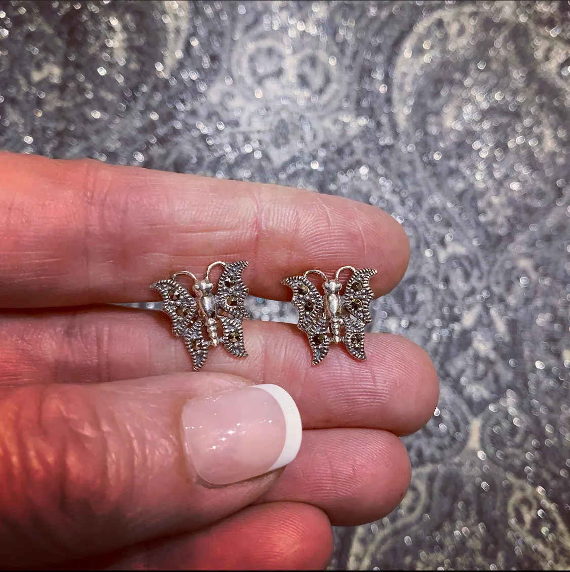 Silver Marcasite Butterfly stud Earrings