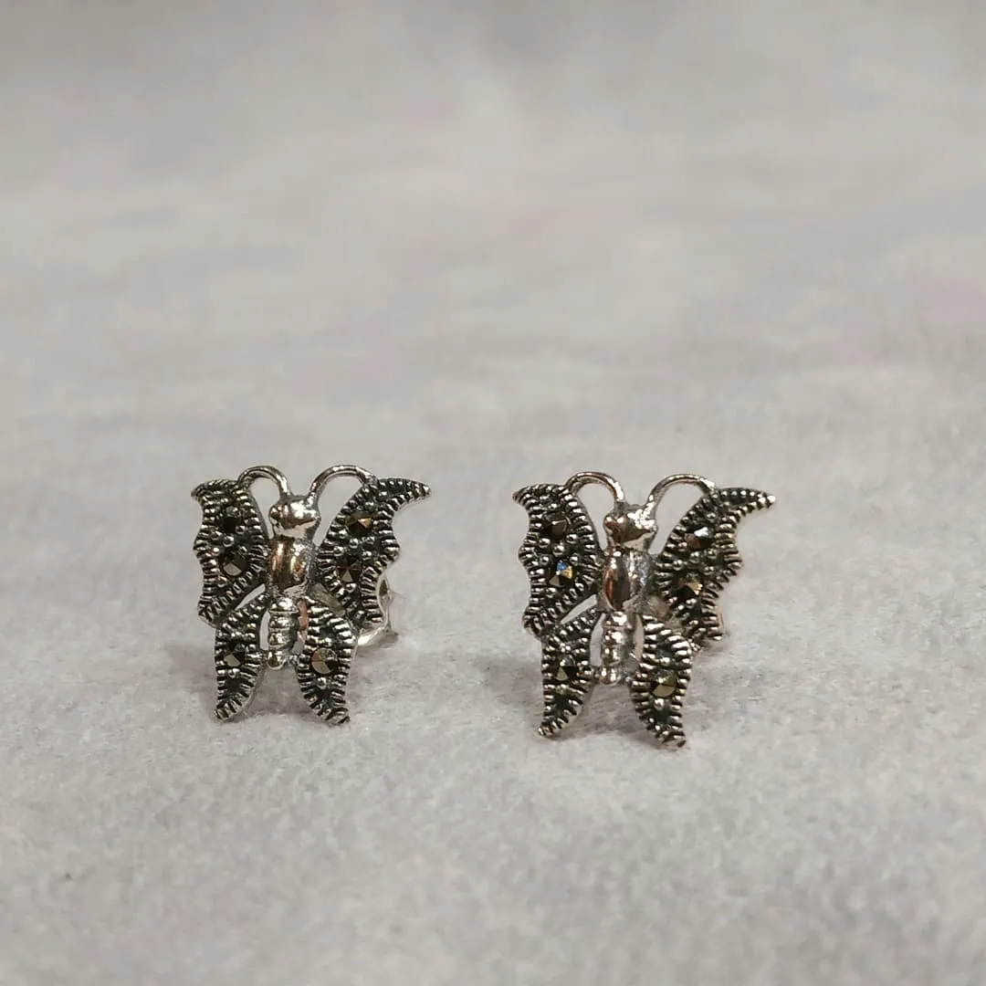 Silver Marcasite Butterfly stud Earrings