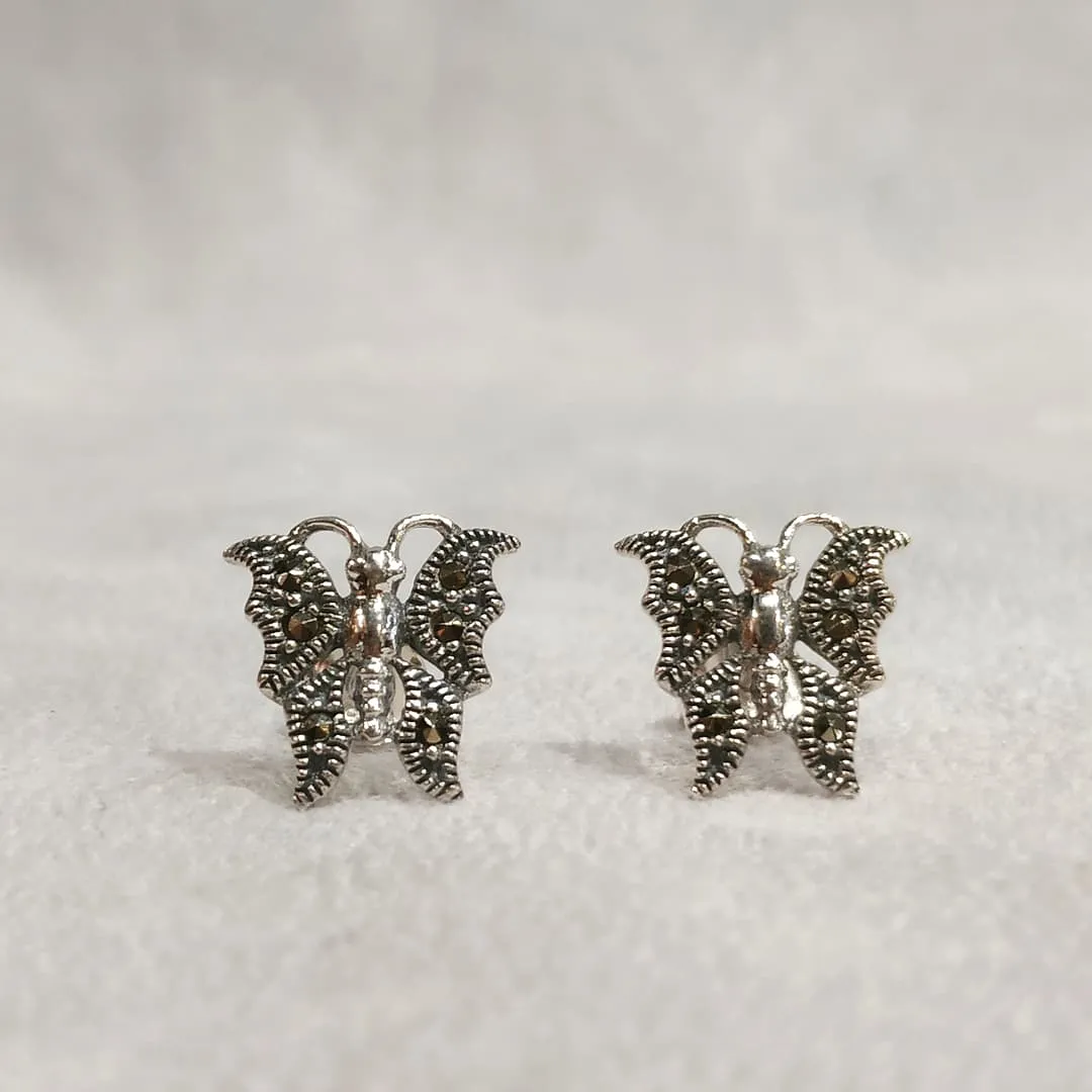 Silver Marcasite Butterfly stud Earrings