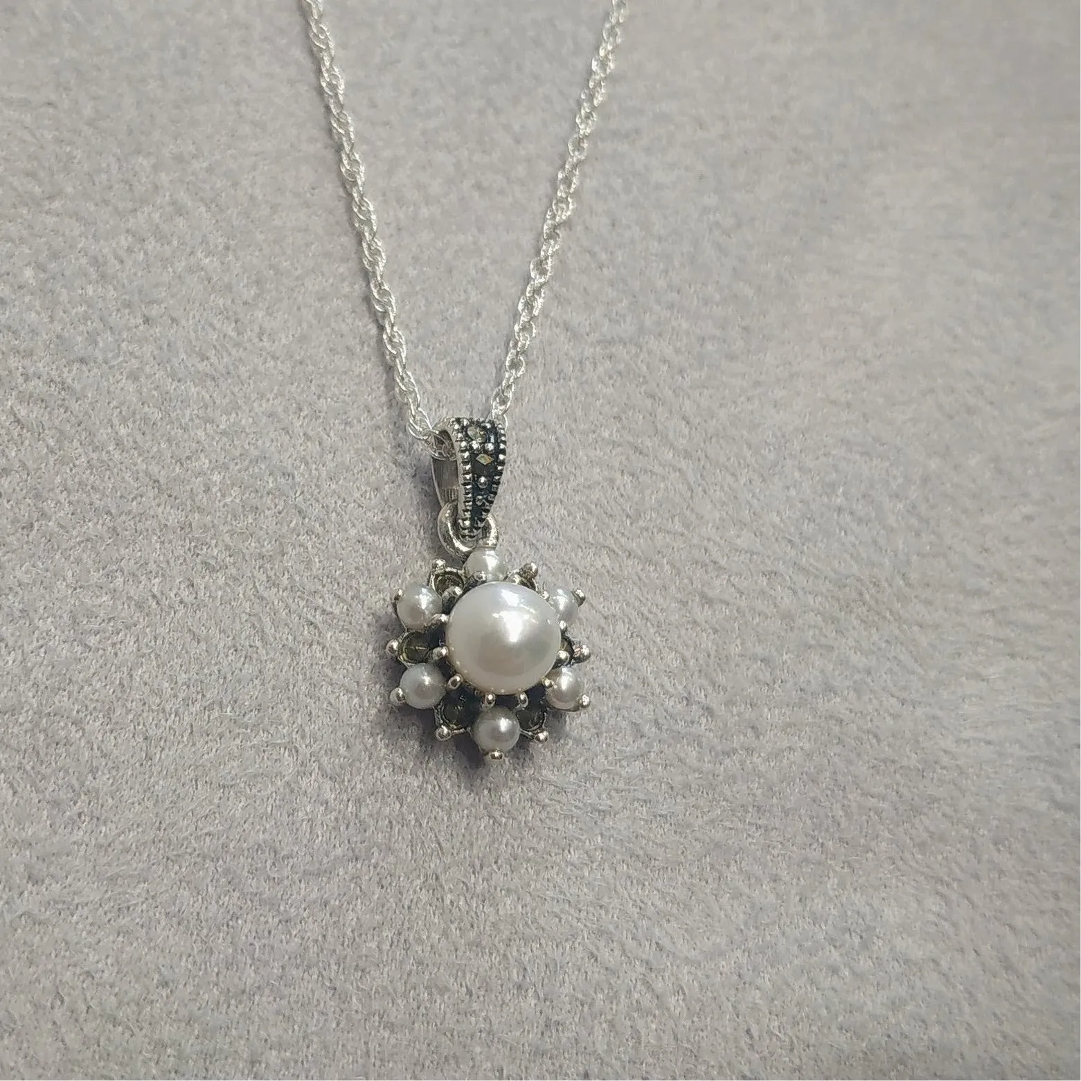 Sparkly Freshwater Pearl Marcasite Star Necklace