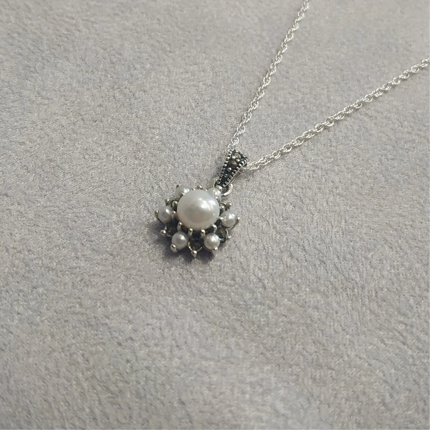 Sparkly Freshwater Pearl Marcasite Star Necklace