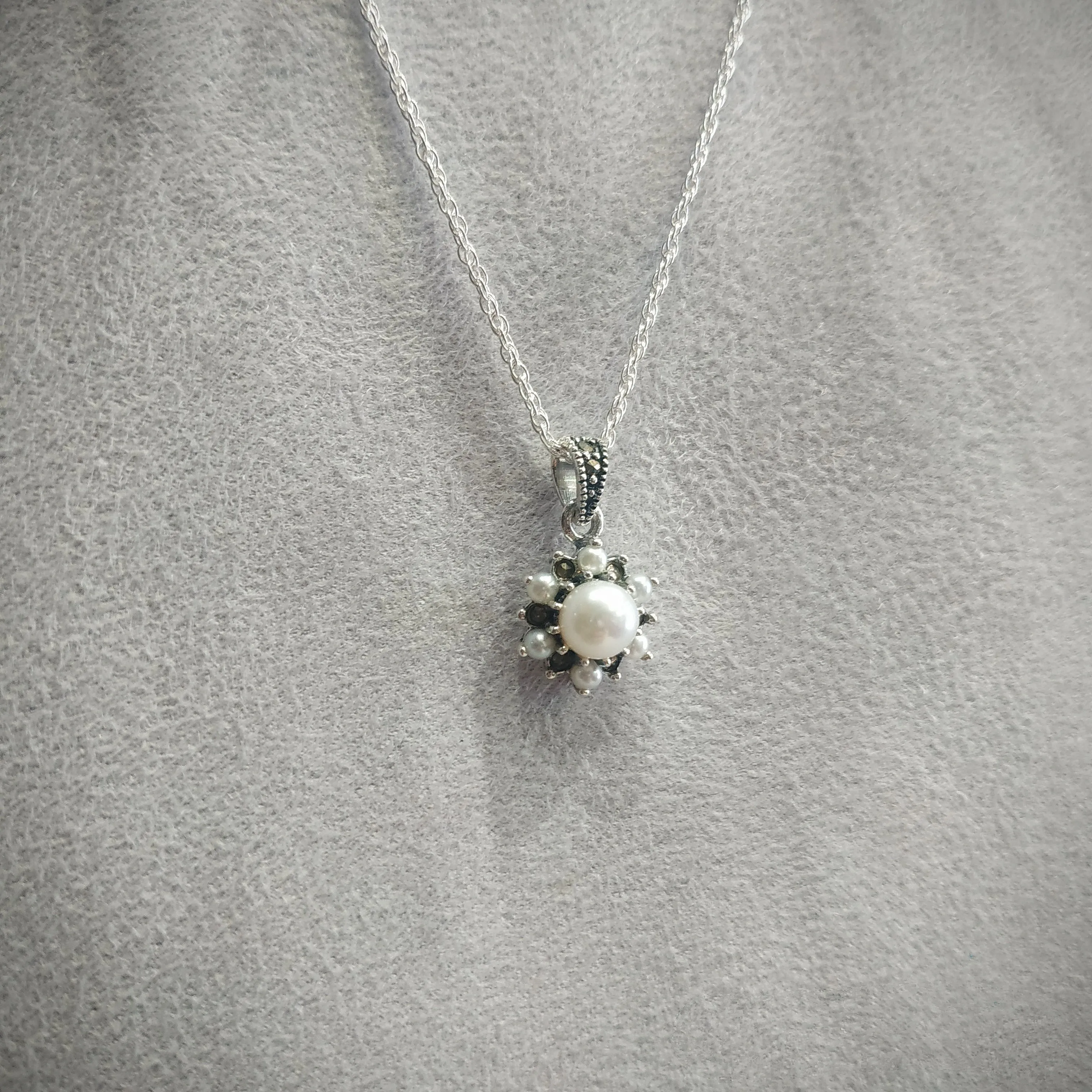 Sparkly Freshwater Pearl Marcasite Star Necklace