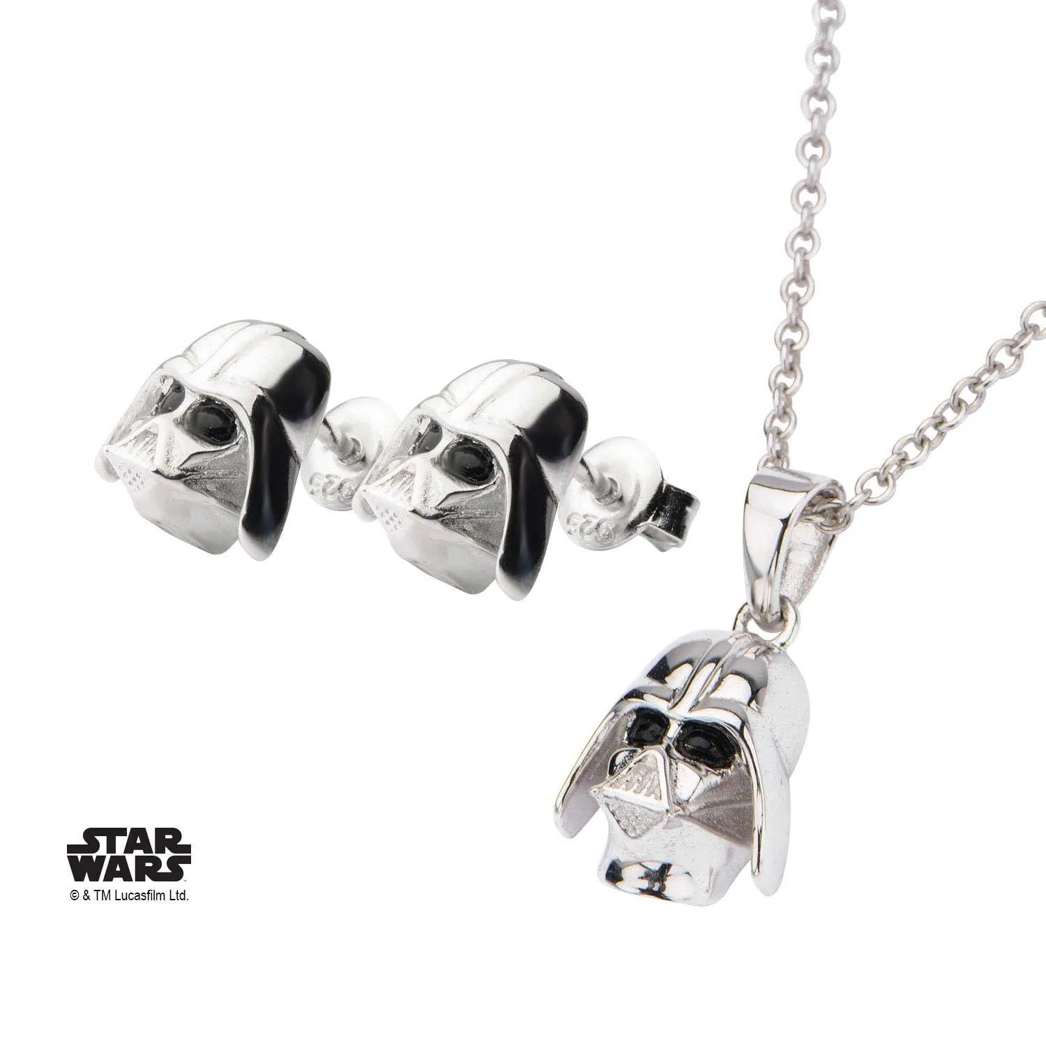 Star Wars 3D Darth Vader Stud Earrings and Pendant Necklace Set