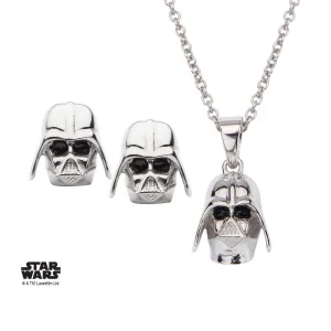 Star Wars 3D Darth Vader Stud Earrings and Pendant Necklace Set