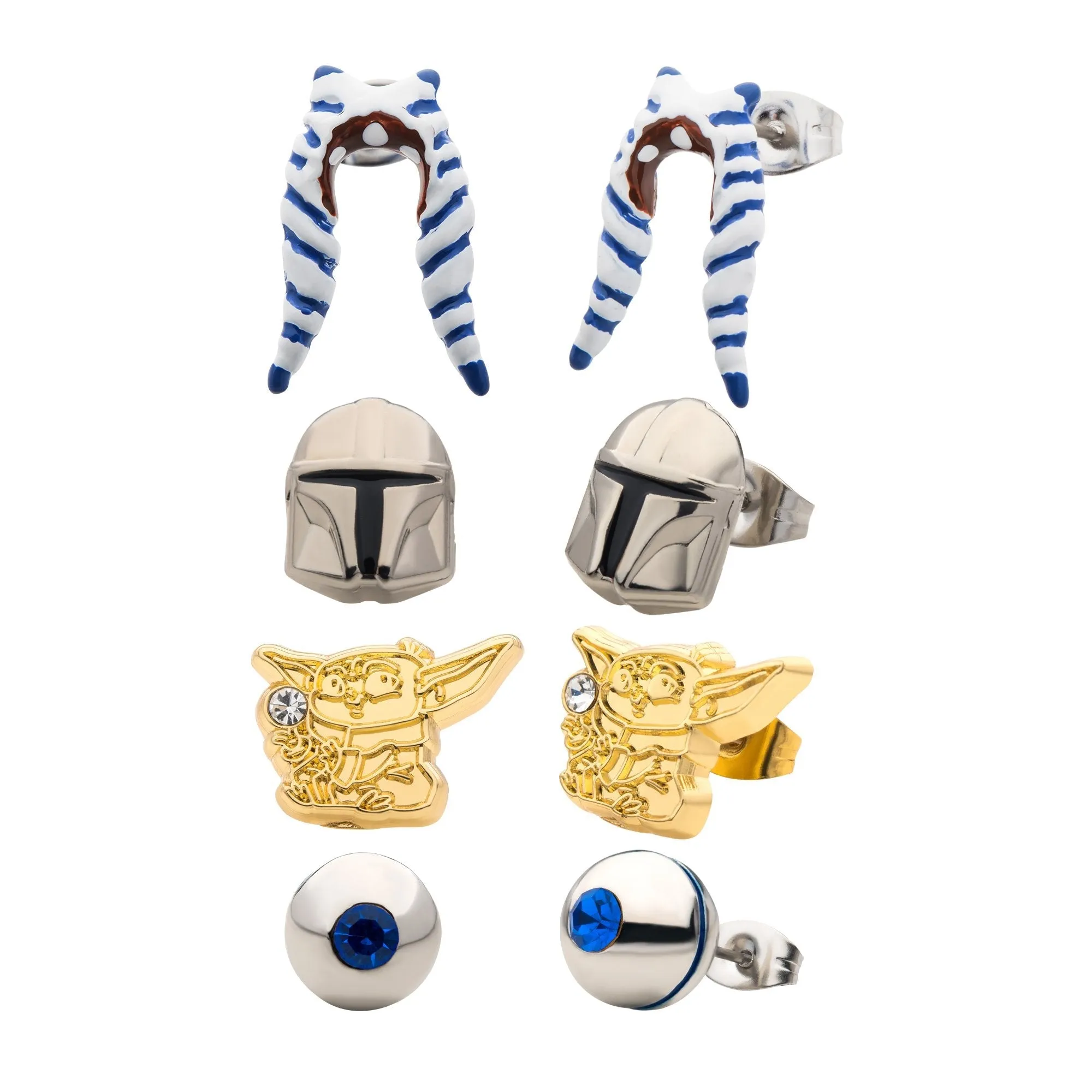 Star Wars The Mandalorian Stud Earrings Set. (4 pairs)