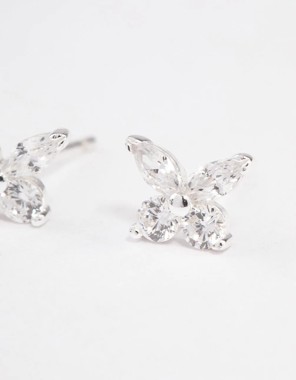 Sterling Silver Cubic Zirconia Butterfly Stud Earrings