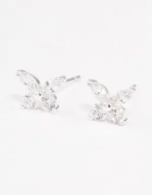 Sterling Silver Cubic Zirconia Butterfly Stud Earrings