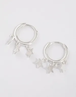 Sterling Silver Trio Star Huggie Earrings