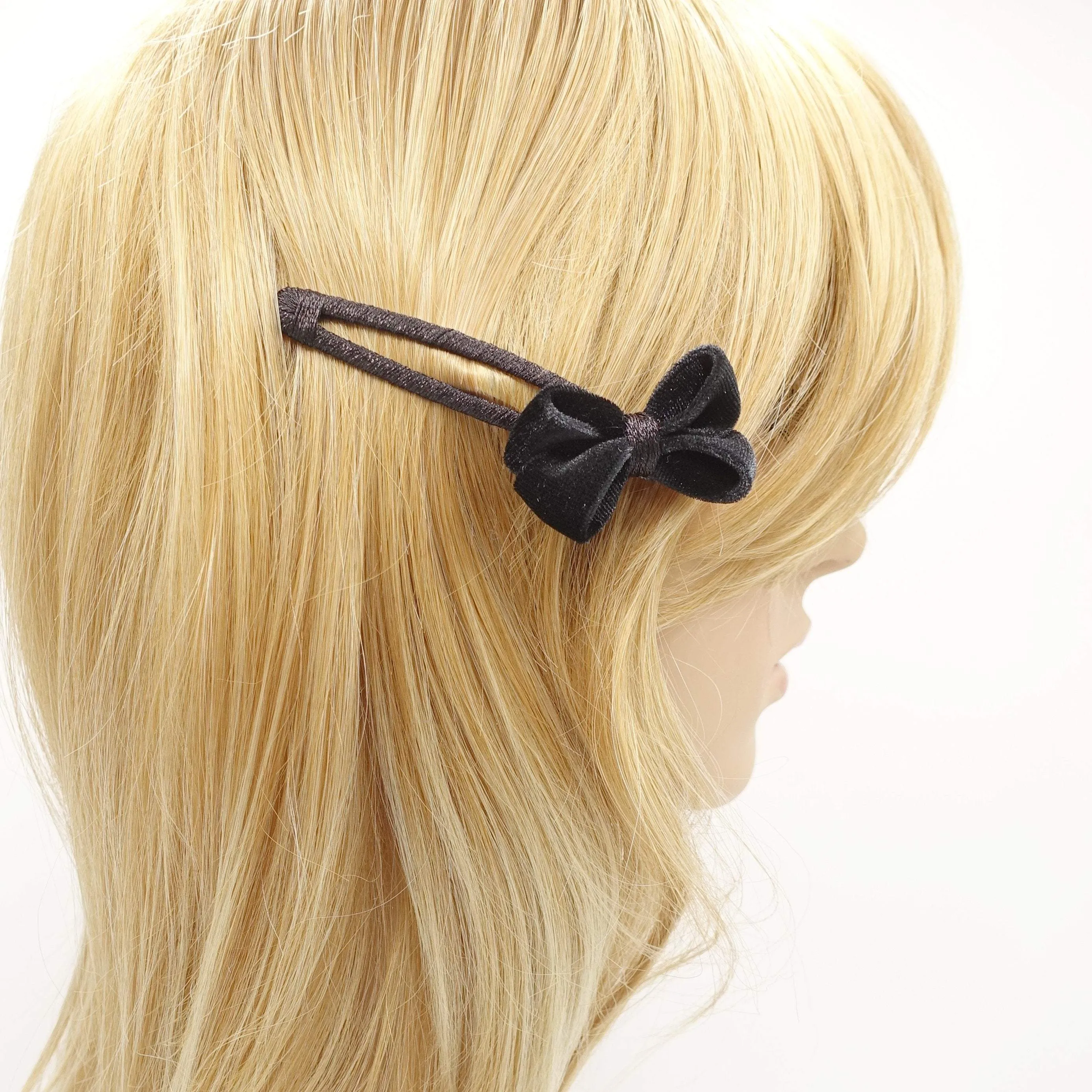 tiny velvet bow snap hair clip