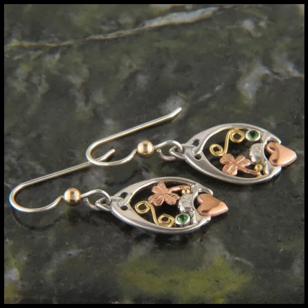 Tri-Color Claddagh Pendant and Earring Set in Gold and Silver