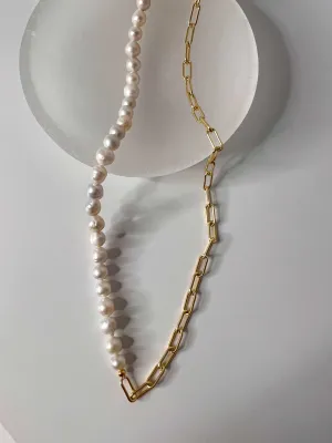 Velani Half Paperclip Half Fresh Water Pearl Necklace