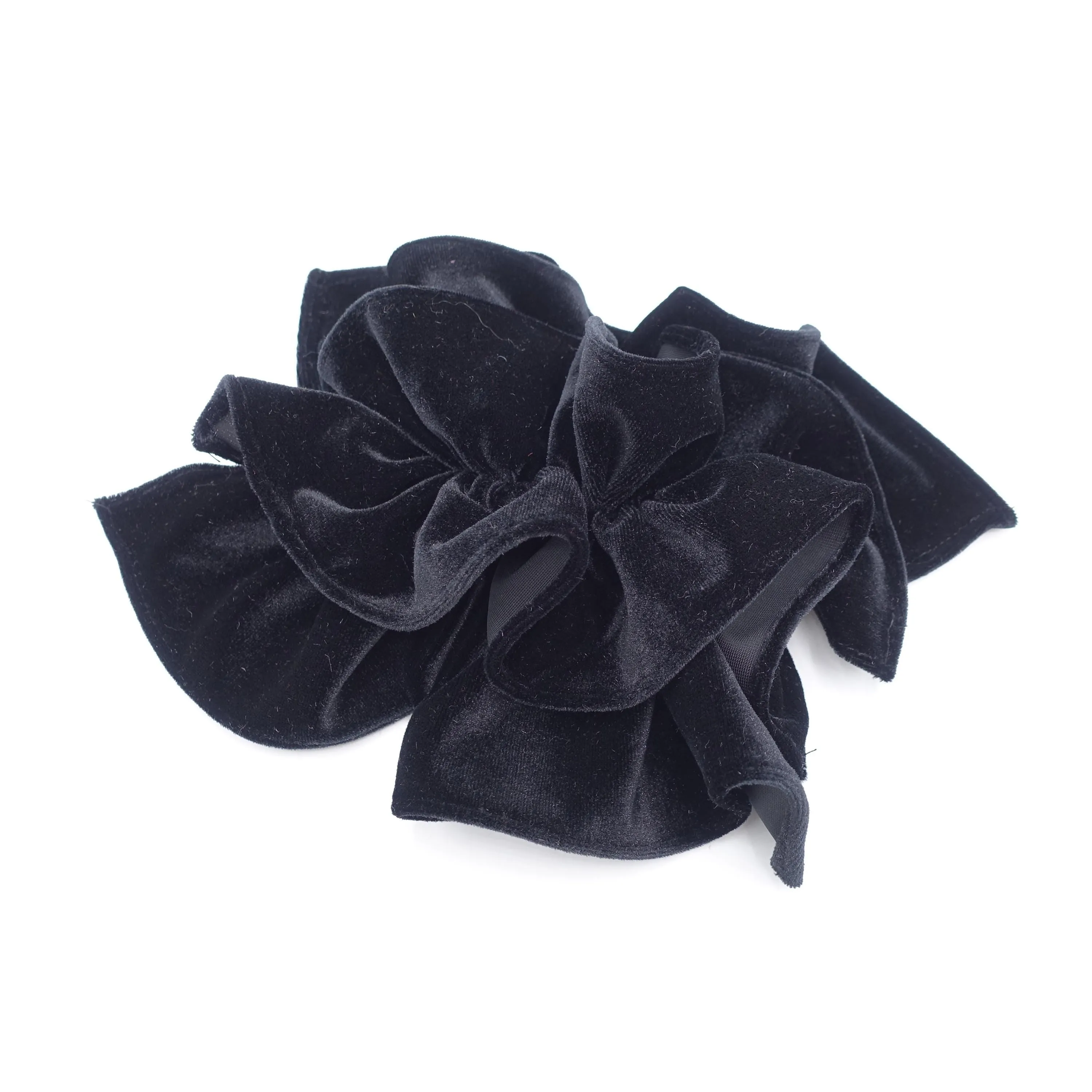 velvet ruffle bow barrette for women