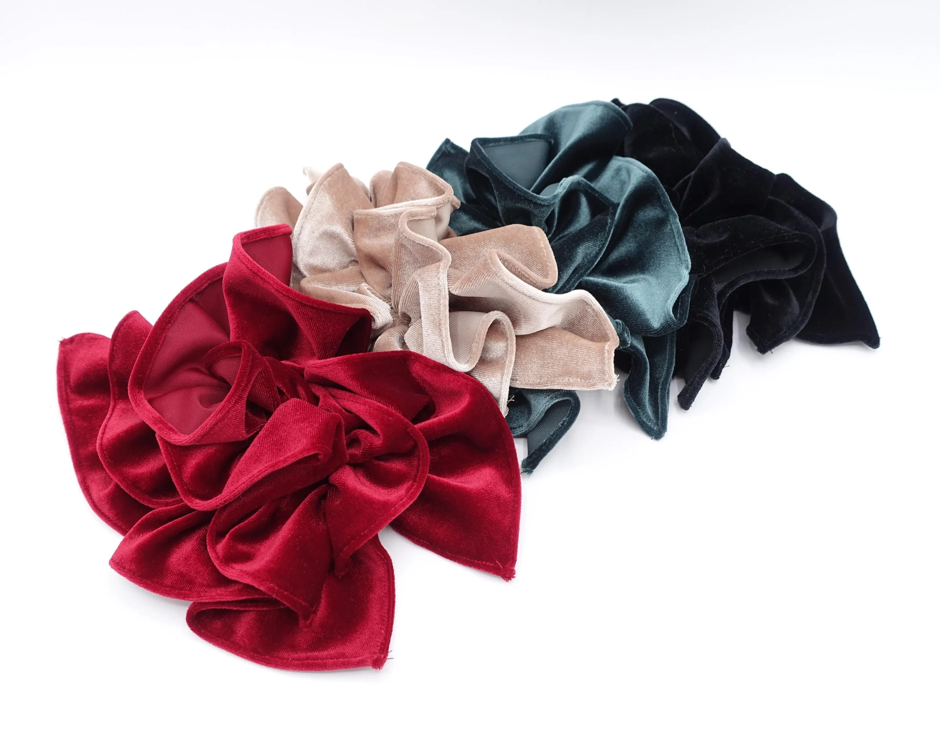 velvet ruffle bow barrette for women