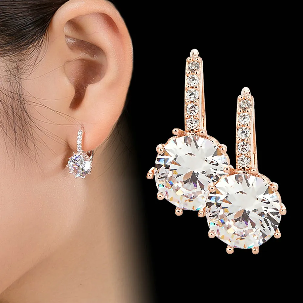 Vintage Earrings Rose Gold Crystal CZ Bling Drop Earrings for Women Girls