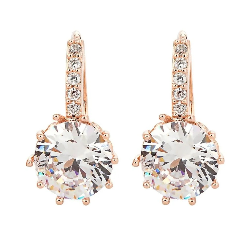 Vintage Earrings Rose Gold Crystal CZ Bling Drop Earrings for Women Girls