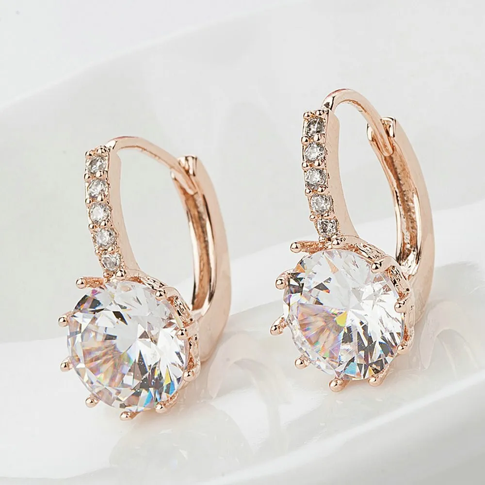 Vintage Earrings Rose Gold Crystal CZ Bling Drop Earrings for Women Girls