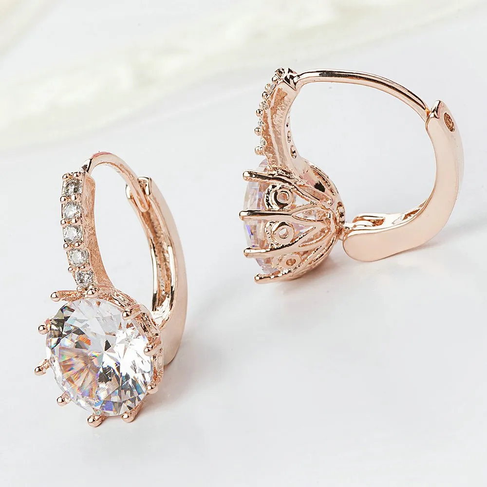 Vintage Earrings Rose Gold Crystal CZ Bling Drop Earrings for Women Girls