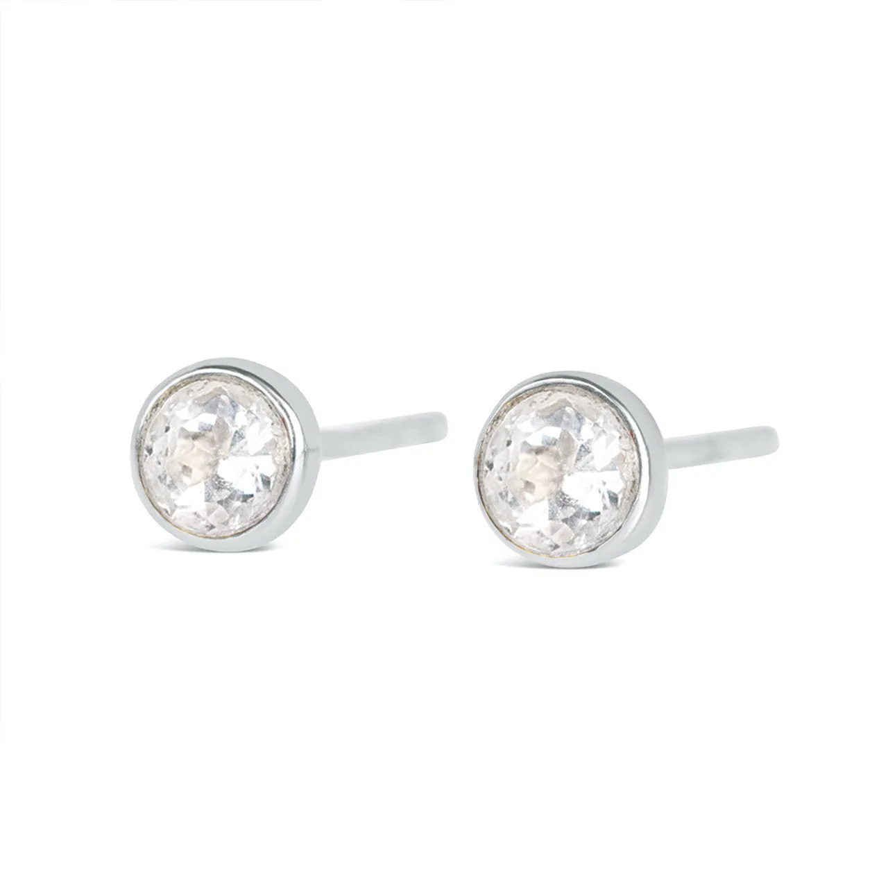 White Quartz Mini Stud Earrings | Silver - April