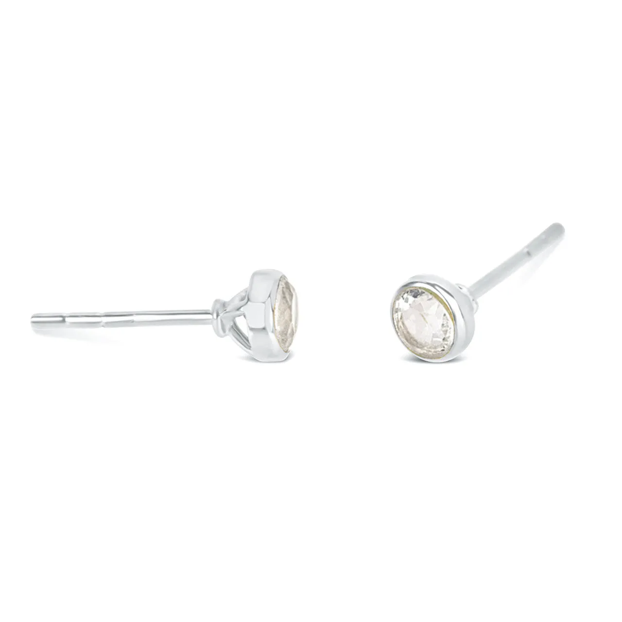 White Quartz Mini Stud Earrings | Silver - April