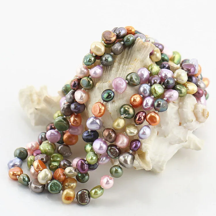 Women's Natural Cultured Freshwater Pearl Necklace 6-7mm, Multicolour Pearl 135cm Long