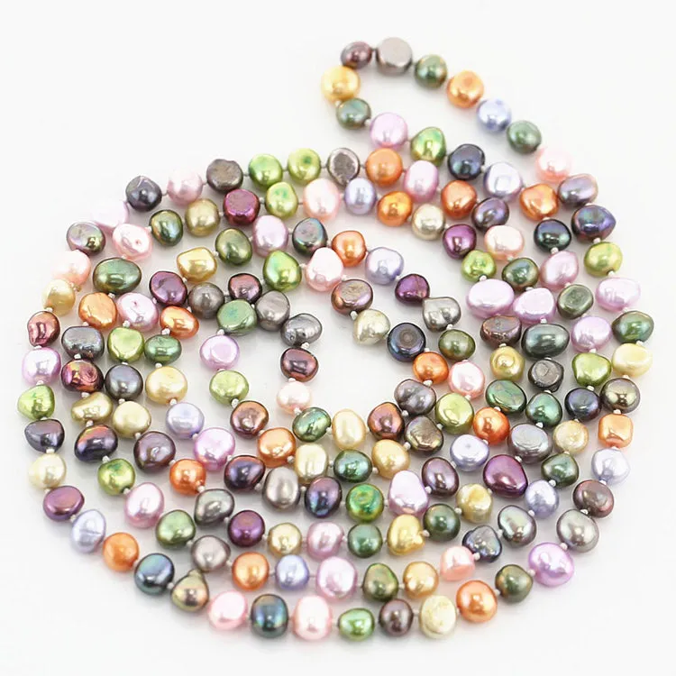 Women's Natural Cultured Freshwater Pearl Necklace 6-7mm, Multicolour Pearl 135cm Long