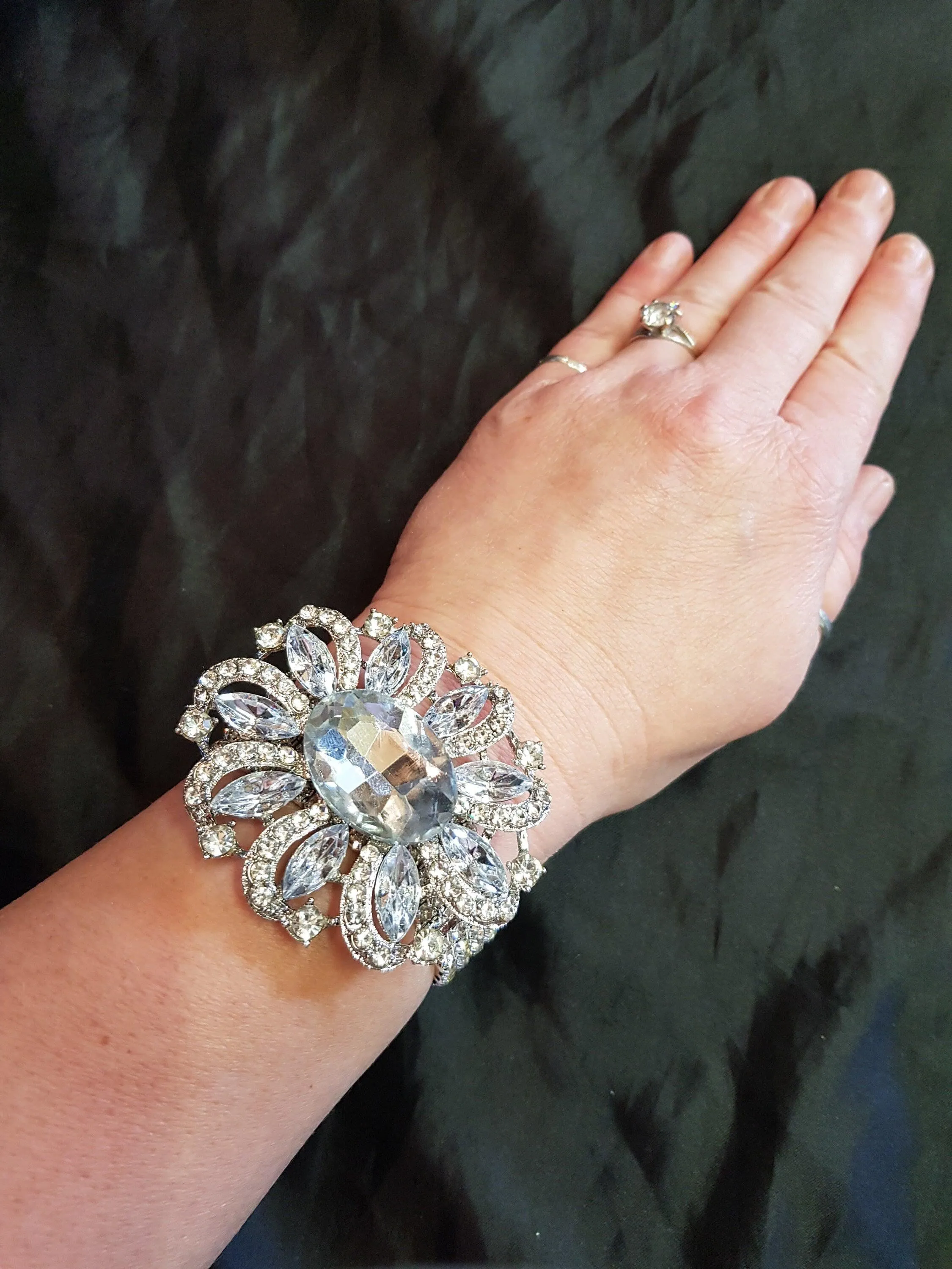 Wrist corsage ,Crystal rhinestone OVAL Wedding Cuff, bridesmaid Bracelet by Crystal wedding uk