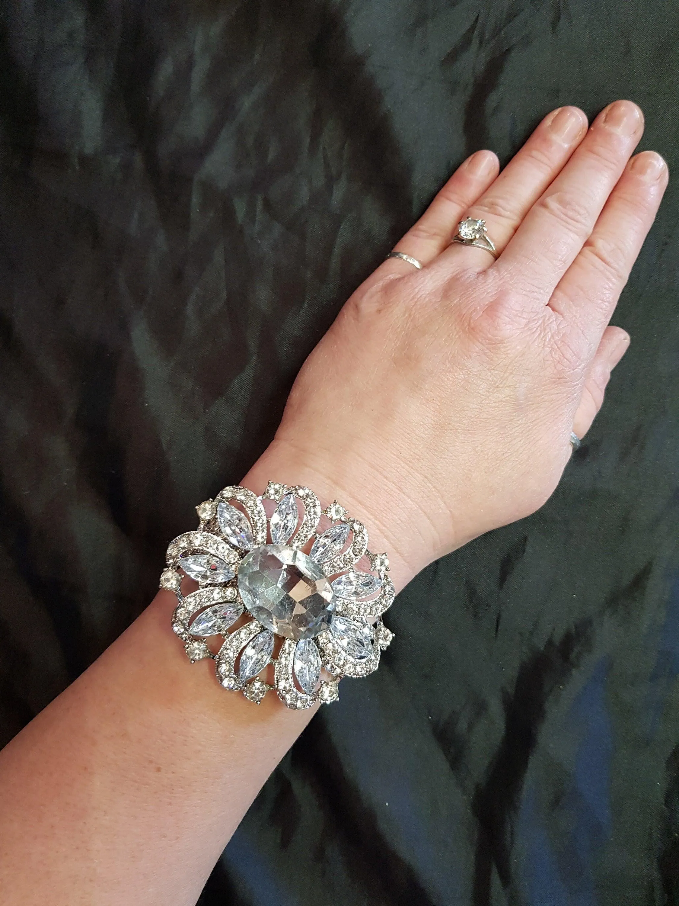 Wrist corsage ,Crystal rhinestone OVAL Wedding Cuff, bridesmaid Bracelet by Crystal wedding uk