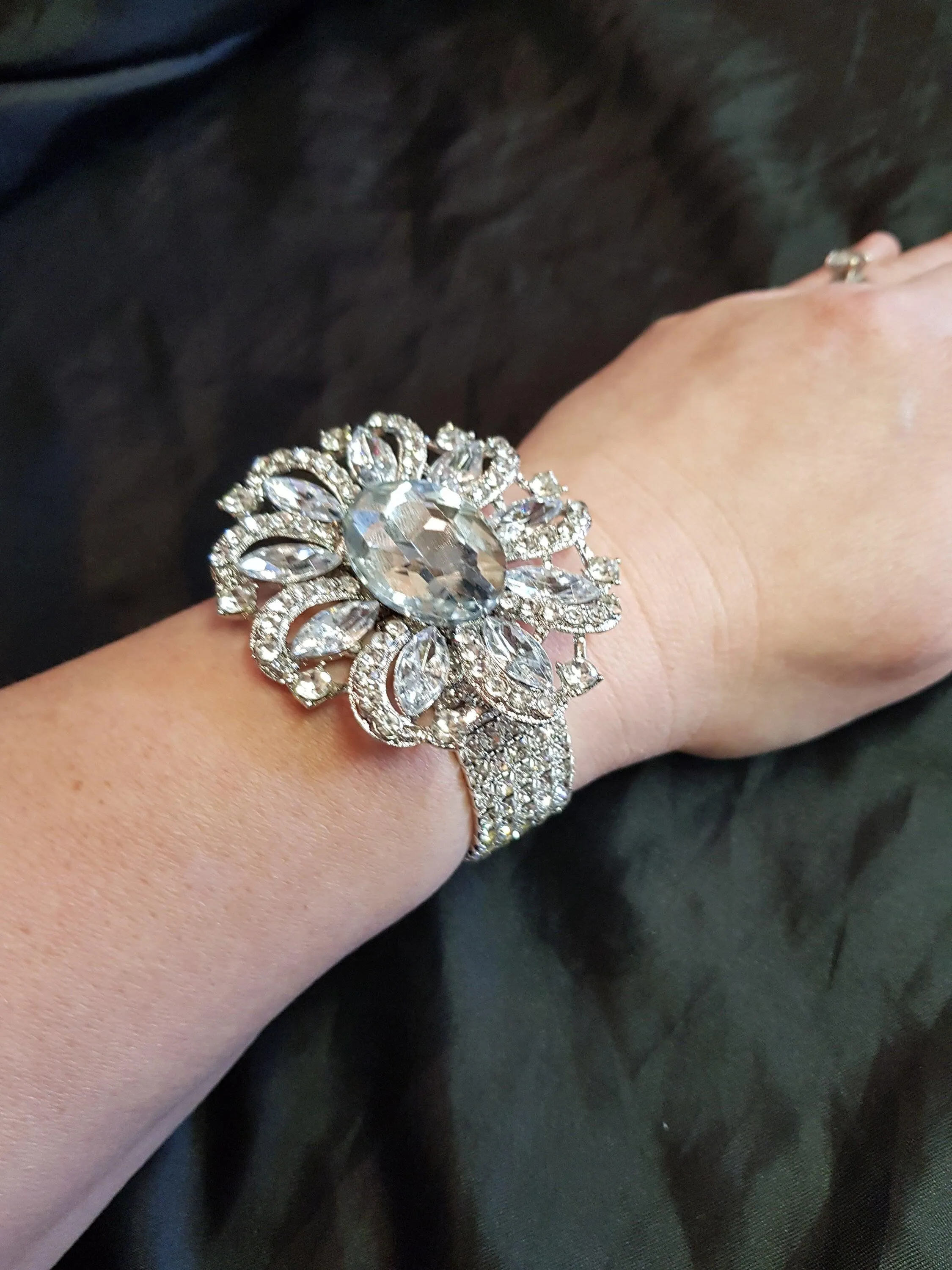 Wrist corsage ,Crystal rhinestone OVAL Wedding Cuff, bridesmaid Bracelet by Crystal wedding uk