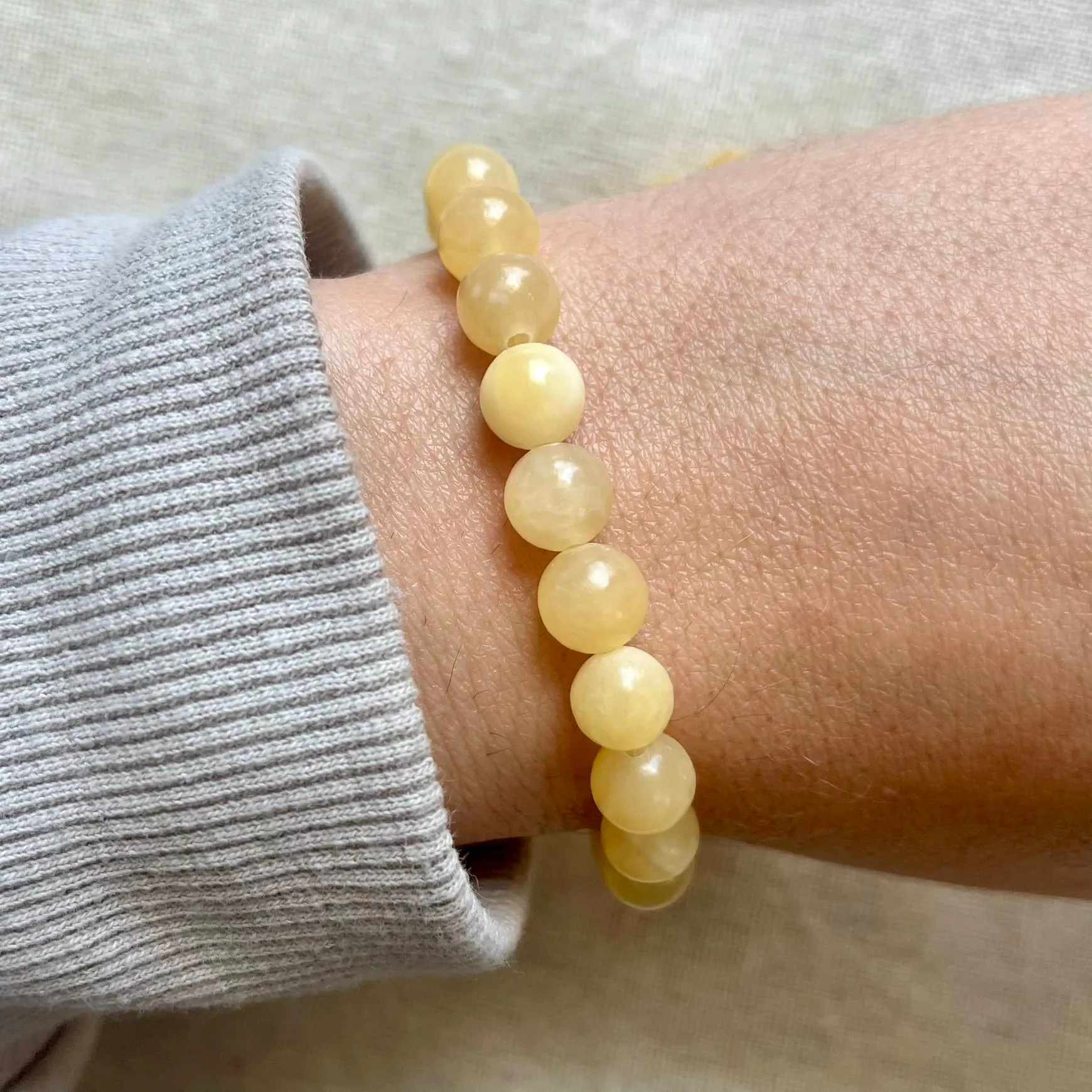 Yellow Jade 8mm Beaded Bracelet - Luck