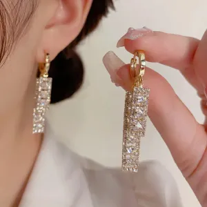 Zircon Square Gold Color Stainless Steel Luxury Christmas Shiny Earring